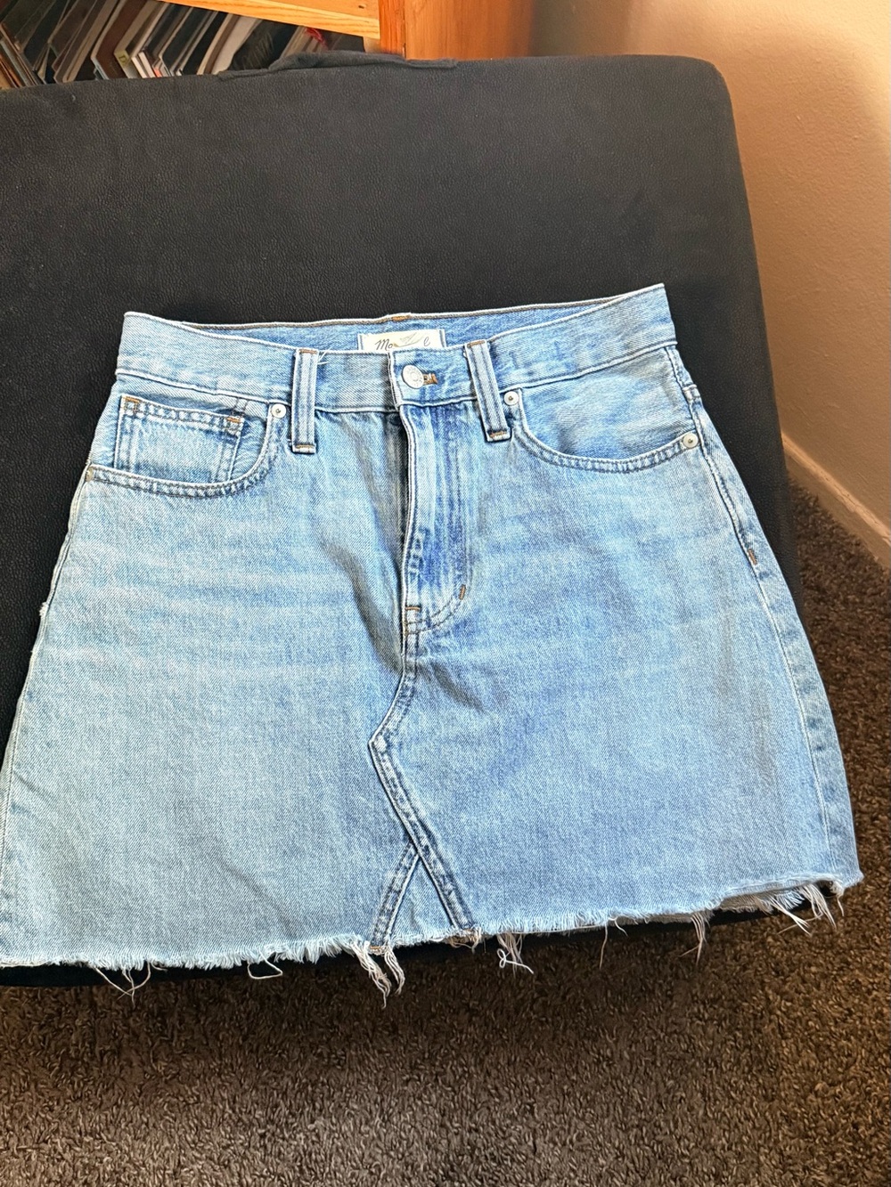 Madewell Light Blue Denim Mini Skirt with Frayed Hem